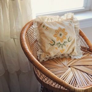 Vintage Cross Stitch Pillow Ruffles 1960’s Boho